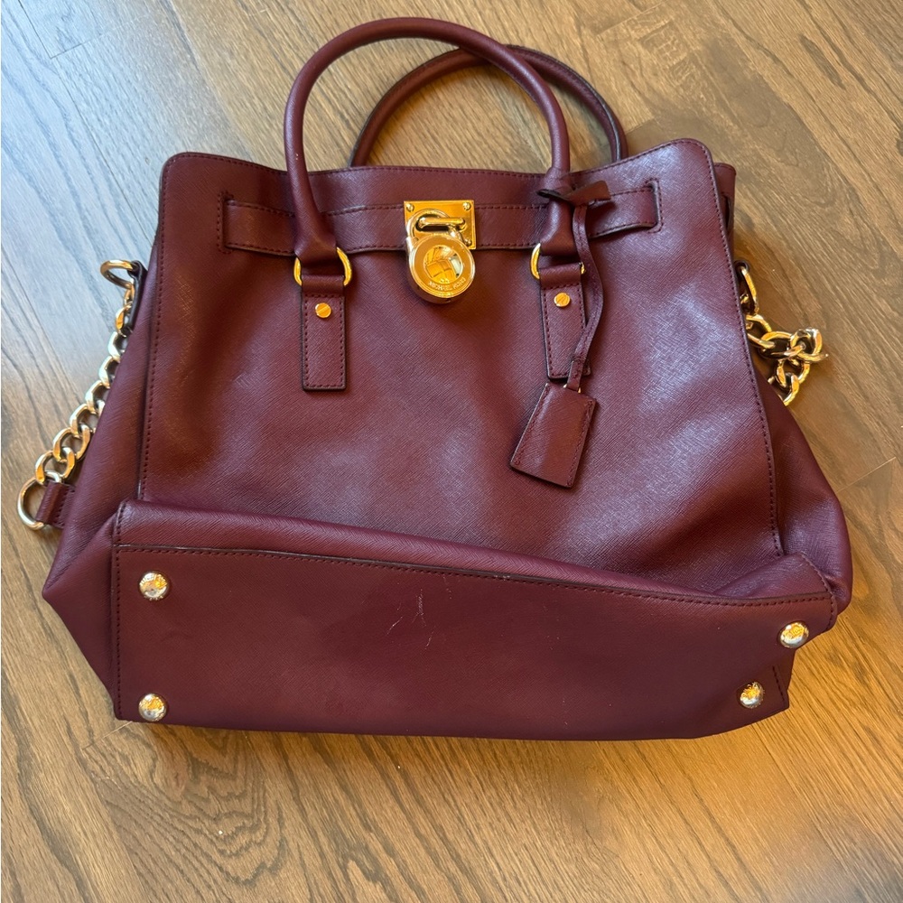 Michael Kors Burgundy Satchel with Gold Accents